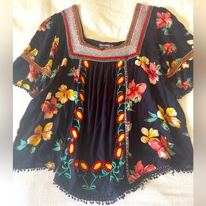 Anthropologie Handmade Navy Floral Top Size XL